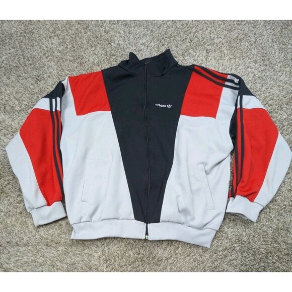 Vintage Adidas Track Jacket Mens XL Black Full Zip Trefoil 80s 90s Run DMC Rap - Picture 1 of 11